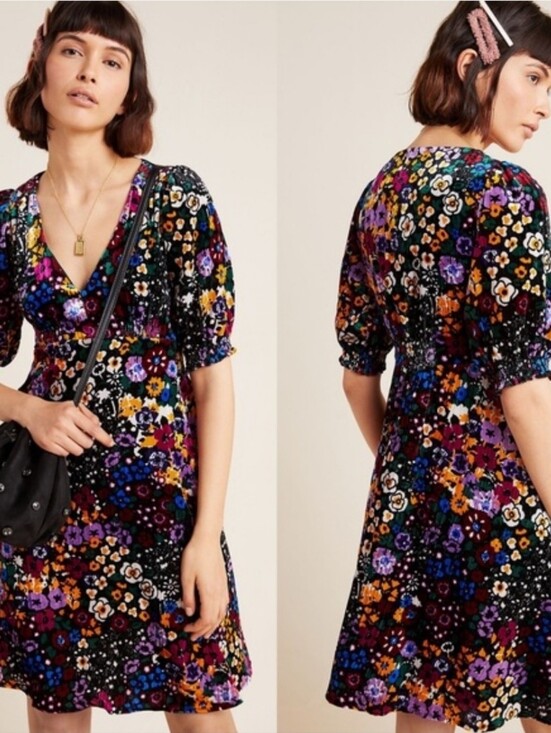 Anthropologie Dresses & Skirts - Anthropologie Francie Floral Velvet Mini Dress Size 2 Minor Flaw Multi-Color